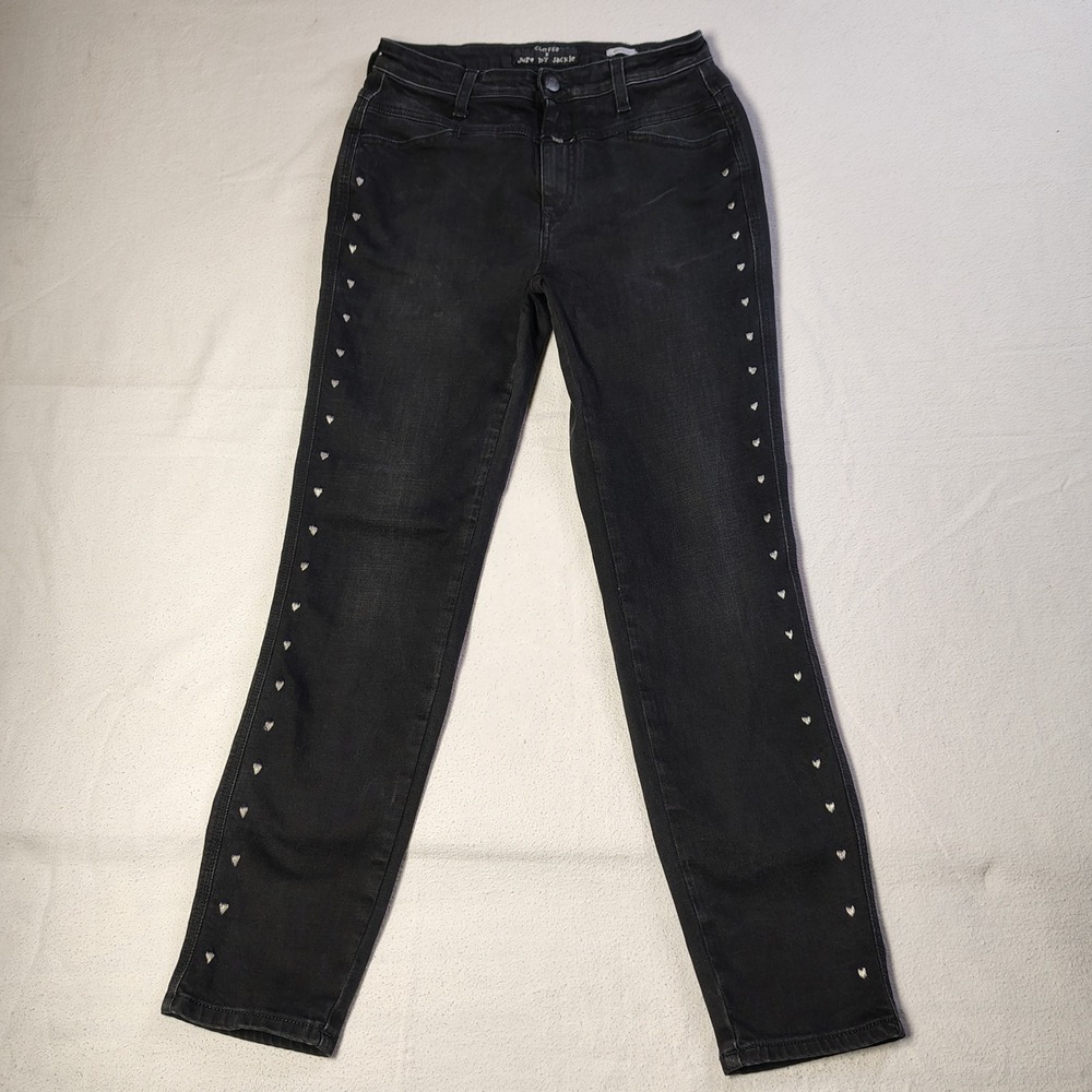Closed Jupe by Jackie Jeans Womens 29‎ Black Embroidered Heart Skinny High Rise